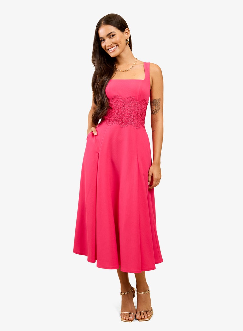 Little Mistress Pink Lace Midi Dress - Image 1
